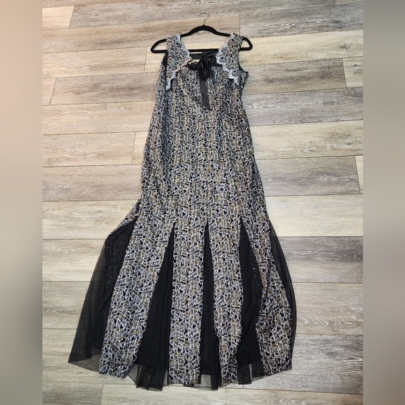 Chocolate Sequin Full Length Elegant Multicolor Sleeveless Dress - Picture 3 of 7